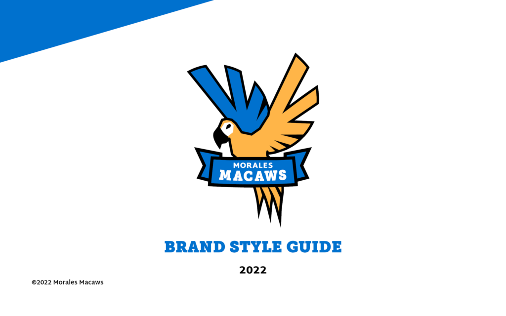 Cover page of Morales Macaws brand style guide. Features primary logo center of page.