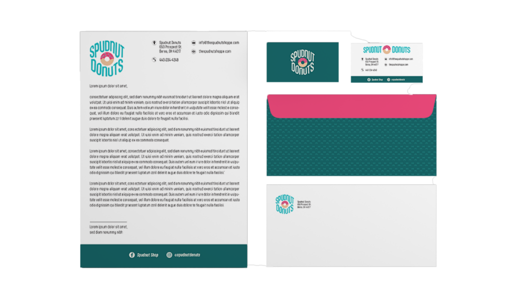 Stationery mockups consisting of a letterhead, business card, and envelope.